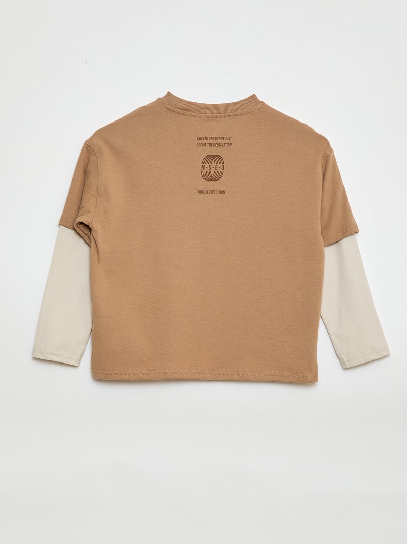 T-shirt effetto 2-in-1 a maniche lunghe Beige - Kiabi