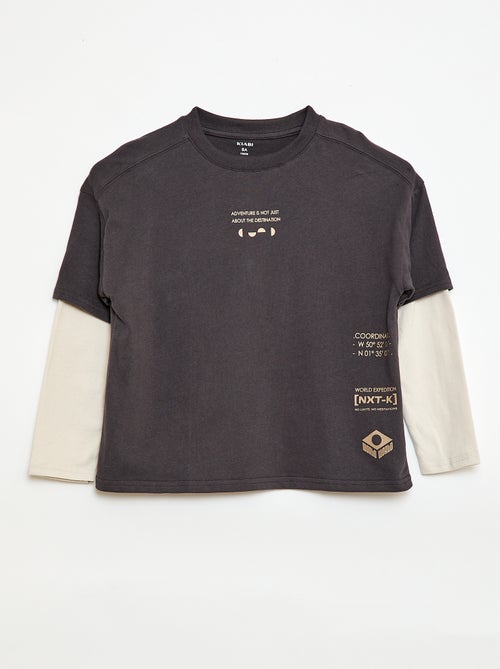 T-shirt effetto 2-in-1 a maniche lunghe - Kiabi
