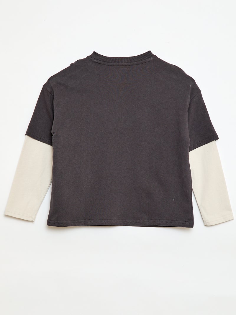 T-shirt effetto 2-in-1 a maniche lunghe Grigio - Kiabi