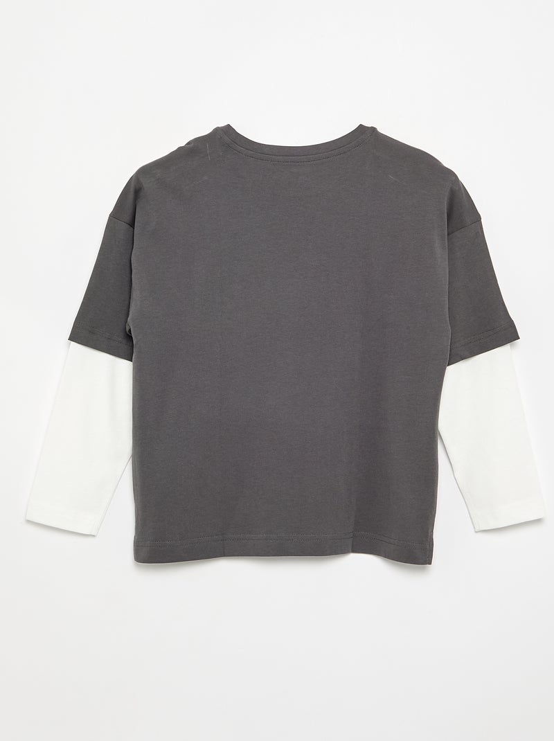 T-shirt effetto 2-in-1 a maniche lunghe Grigio - Kiabi