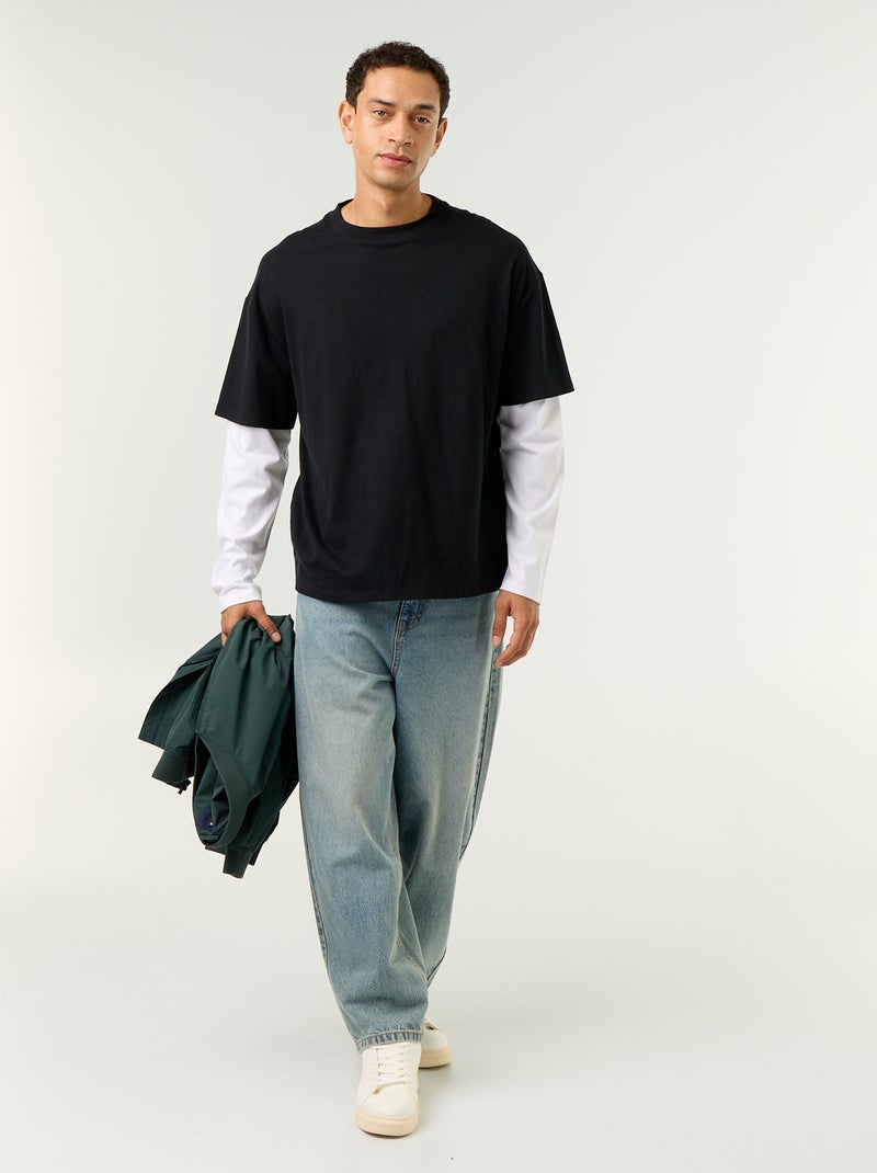 T-shirt effetto 2-in-1 a maniche lunghe Nero - Kiabi