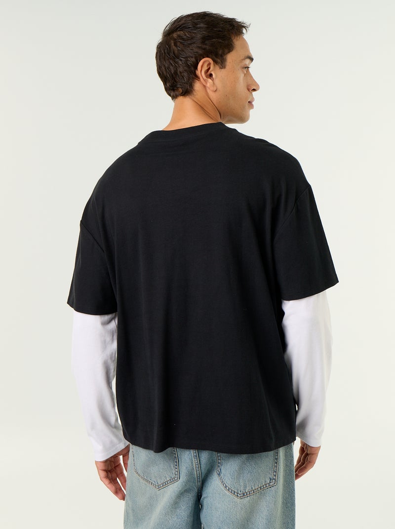 T-shirt effetto 2-in-1 a maniche lunghe Nero - Kiabi