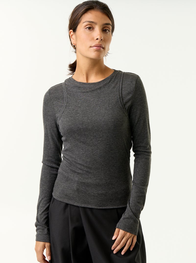 T-shirt effetto 2 in 1 con canotta Grigio - Kiabi