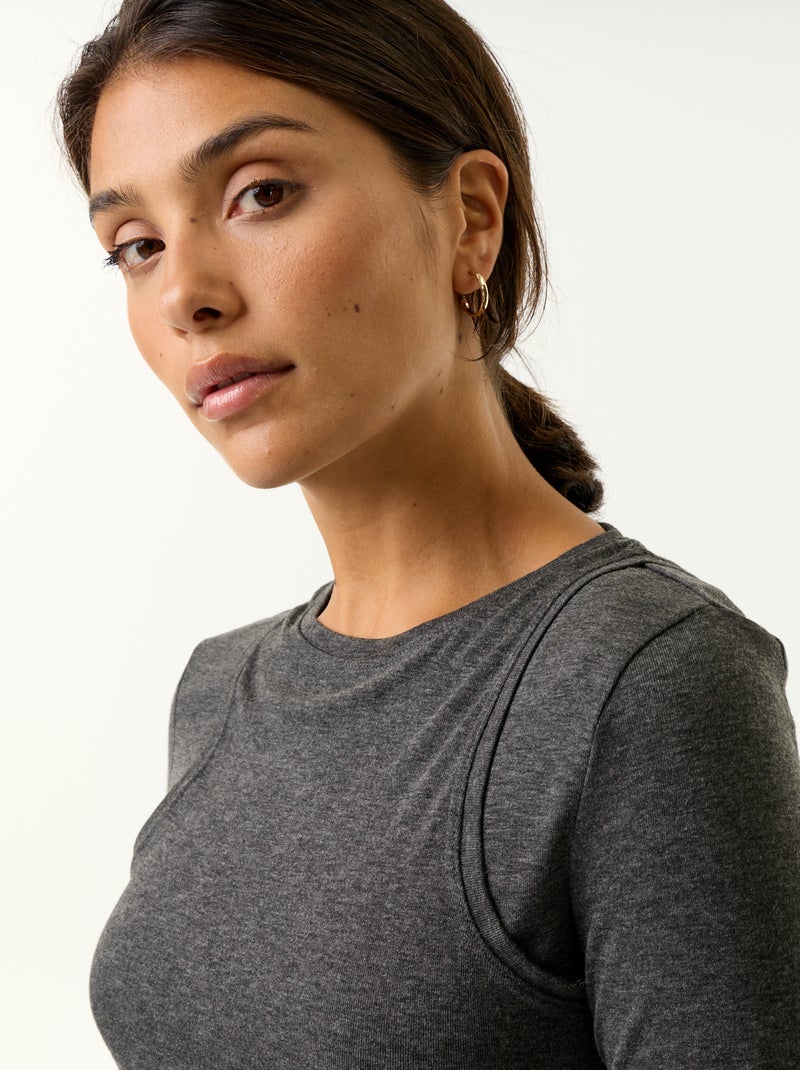 T-shirt effetto 2 in 1 con canotta Grigio - Kiabi