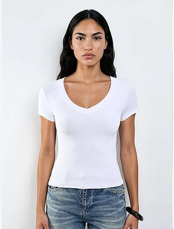 T-shirt elastica a maniche corte con scollo a v busem