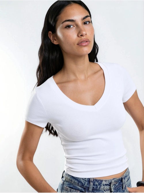 T-shirt elastica a maniche corte con scollo a v busem - Kiabi T-shirt elastica a maniche corte con scollo a v busem - Kiabi
