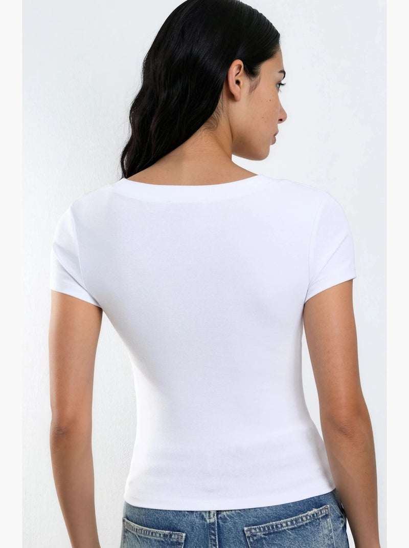 T-shirt elastica a maniche corte con scollo a v busem Bianco - Kiabi