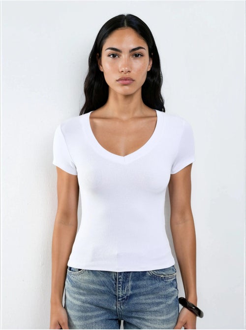 T-shirt elastica a maniche corte con scollo a v busem - Kiabi T-shirt elastica a maniche corte con scollo a v busem - Kiabi