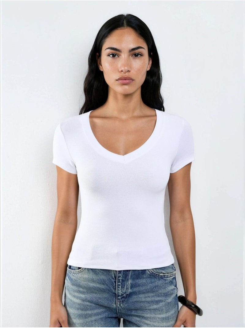 T-shirt elastica a maniche corte con scollo a v busem Bianco - Kiabi