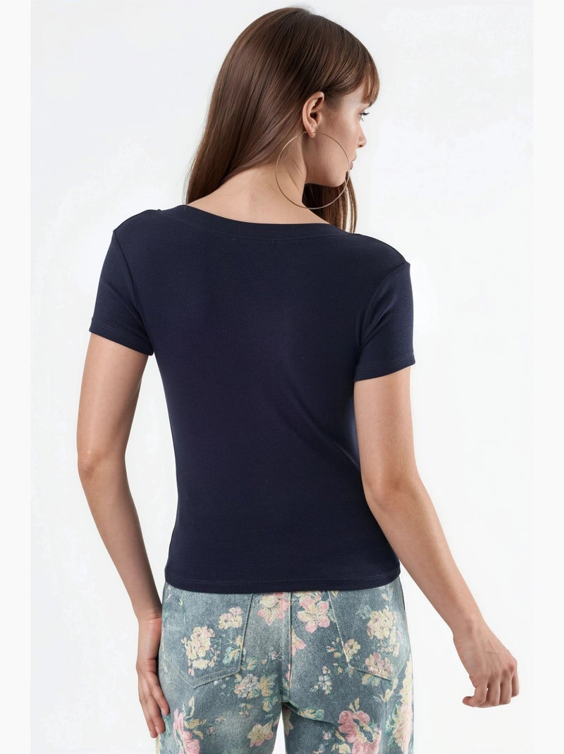 T-shirt elastica a maniche corte con scollo a v busem Blu marino - Kiabi