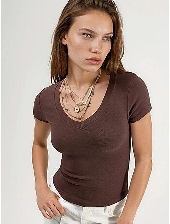T-shirt elastica a maniche corte con scollo a v busem