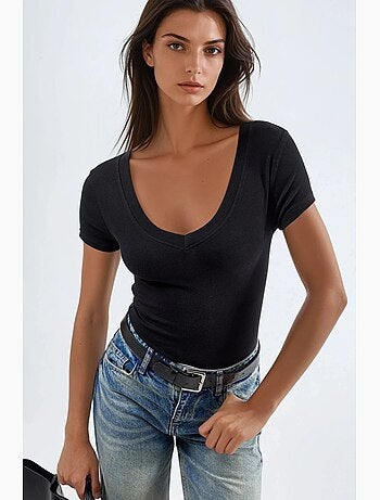 T-shirt elastica a maniche corte con scollo a v busem
