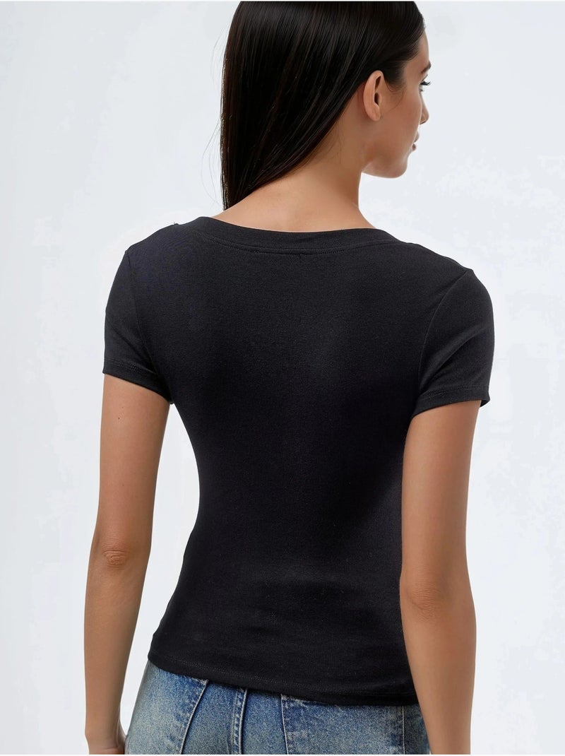 T-shirt elastica a maniche corte con scollo a v busem Nero - Kiabi