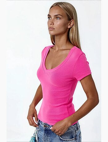 T-shirt elastica a maniche corte con scollo a v busem