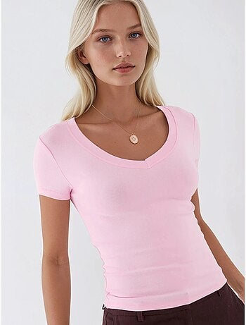 T-shirt elastica a maniche corte con scollo a v busem