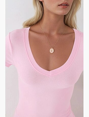 T-shirt elastica a maniche corte con scollo a v busem