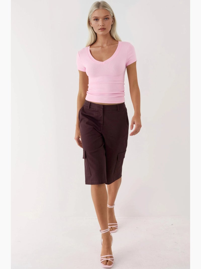T-shirt elastica a maniche corte con scollo a v busem Rosa pallido - Kiabi