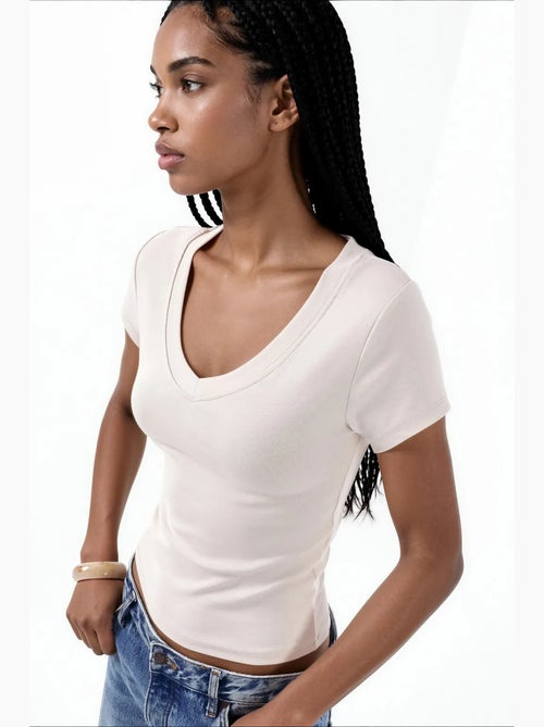 T-shirt elastica a maniche corte con scollo a v busem - Kiabi T-shirt elastica a maniche corte con scollo a v busem - Kiabi