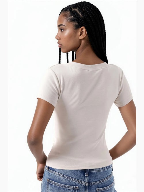 T-shirt elastica a maniche corte con scollo a v busem - Kiabi T-shirt elastica a maniche corte con scollo a v busem - Kiabi