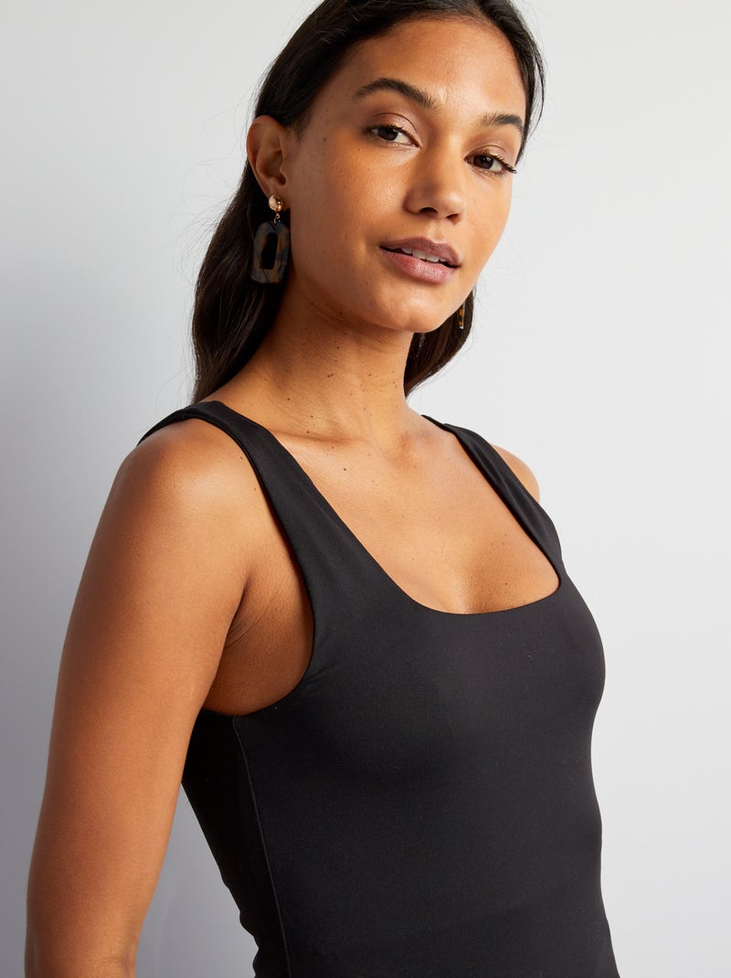 T-shirt elasticizzata con scollo quadrato nero - Kiabi