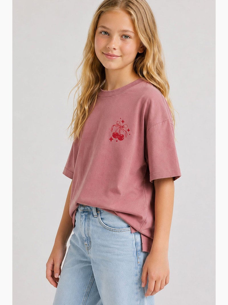 T-shirt elasticizzata in cotone tommy Rosa antico - Kiabi