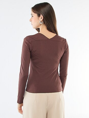 T-shirt elasticizzato a tinta unita con maniche lunghe e scollo quadrato