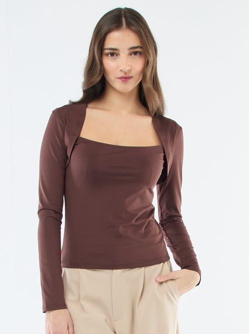 T-shirt elasticizzato a tinta unita con maniche lunghe e scollo quadrato - Kiabi