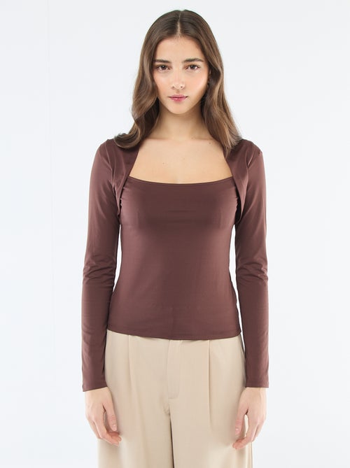 T-shirt elasticizzato a tinta unita con maniche lunghe e scollo quadrato - Kiabi