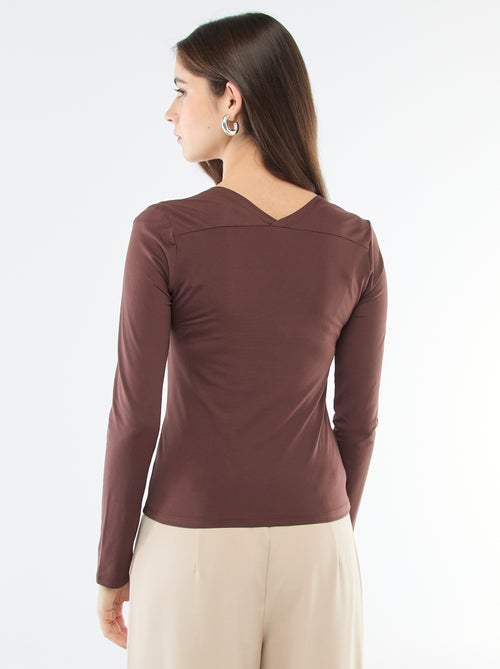 T-shirt elasticizzato a tinta unita con maniche lunghe e scollo quadrato - Kiabi