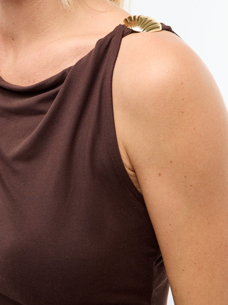T-shirt elasticizzato con gioiello dorato Marrone - Kiabi