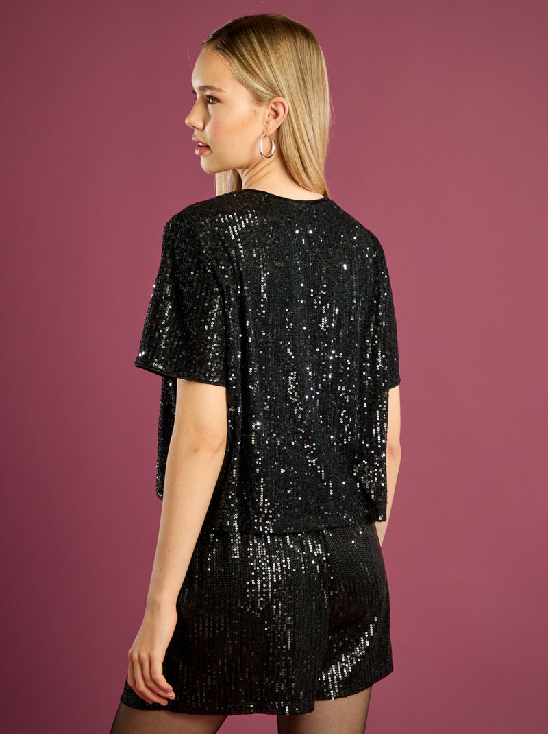 T-shirt festivo con paillettes Nero - Kiabi