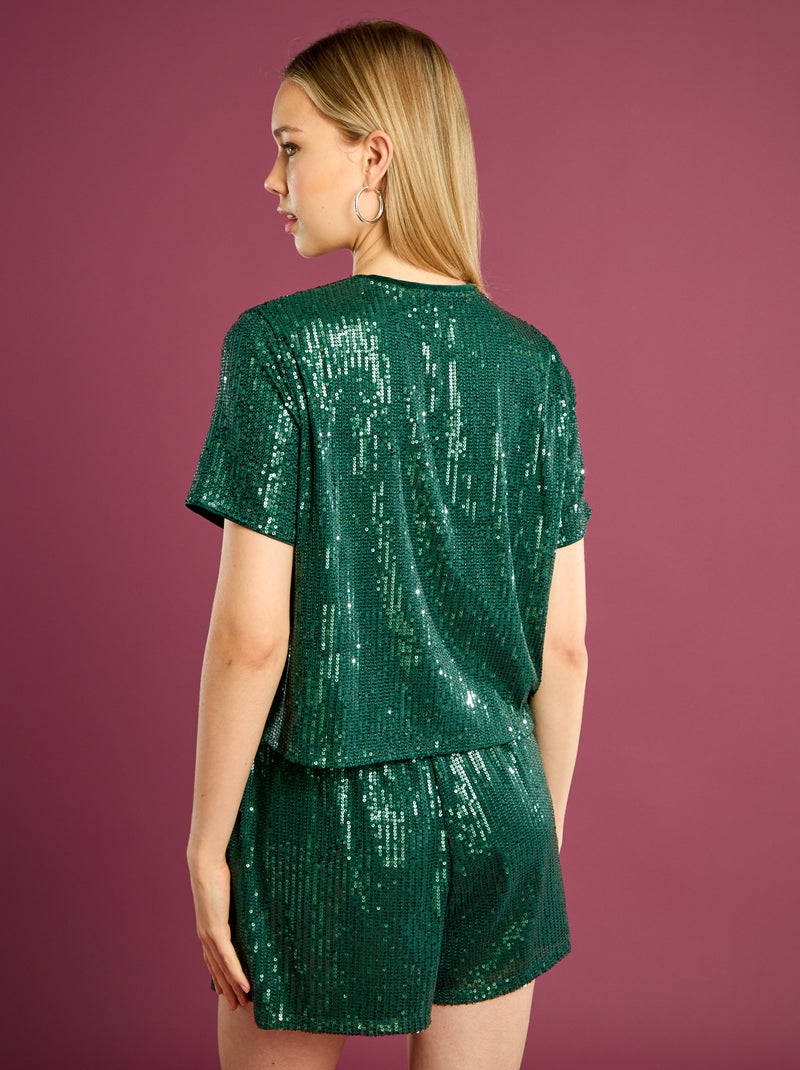 T-shirt festivo con paillettes Verde - Kiabi