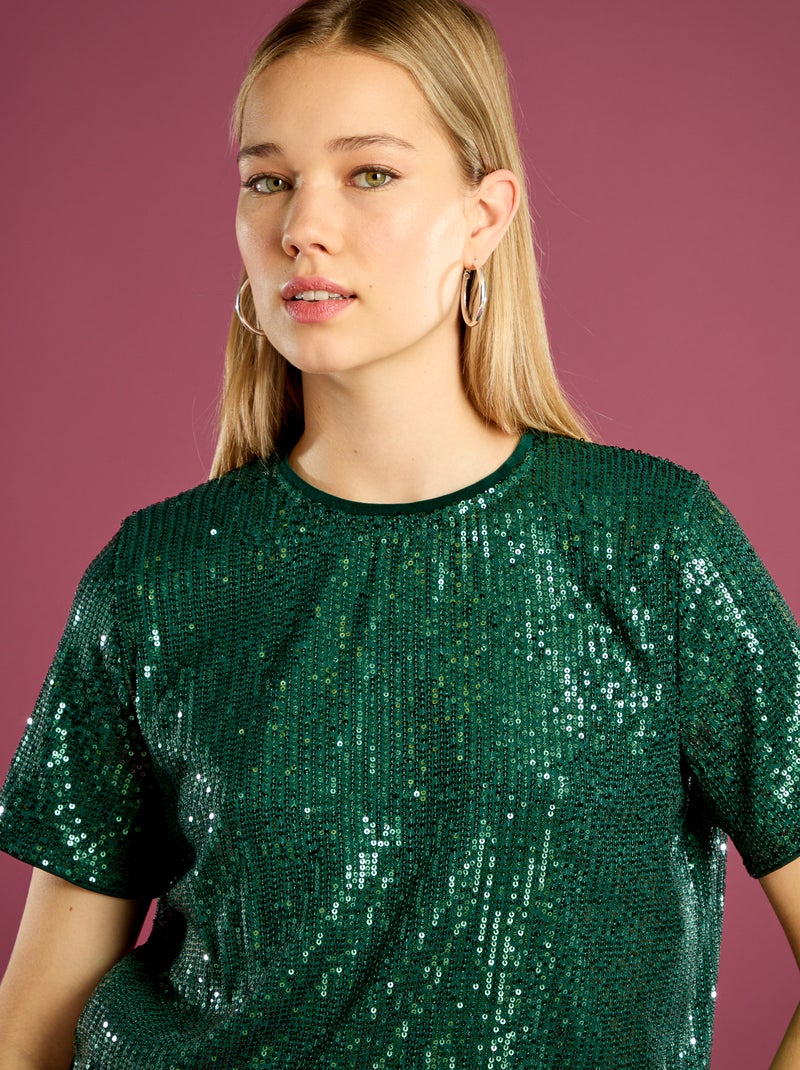 T-shirt festivo con paillettes Verde - Kiabi