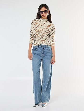 T-shirt fluido con collo alto a fantasia