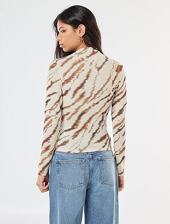 T-shirt fluido con collo alto a fantasia