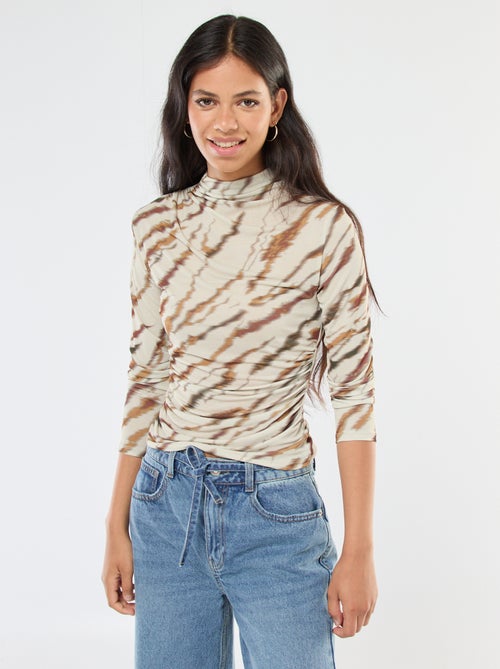 T-shirt fluido con collo alto a fantasia - Kiabi