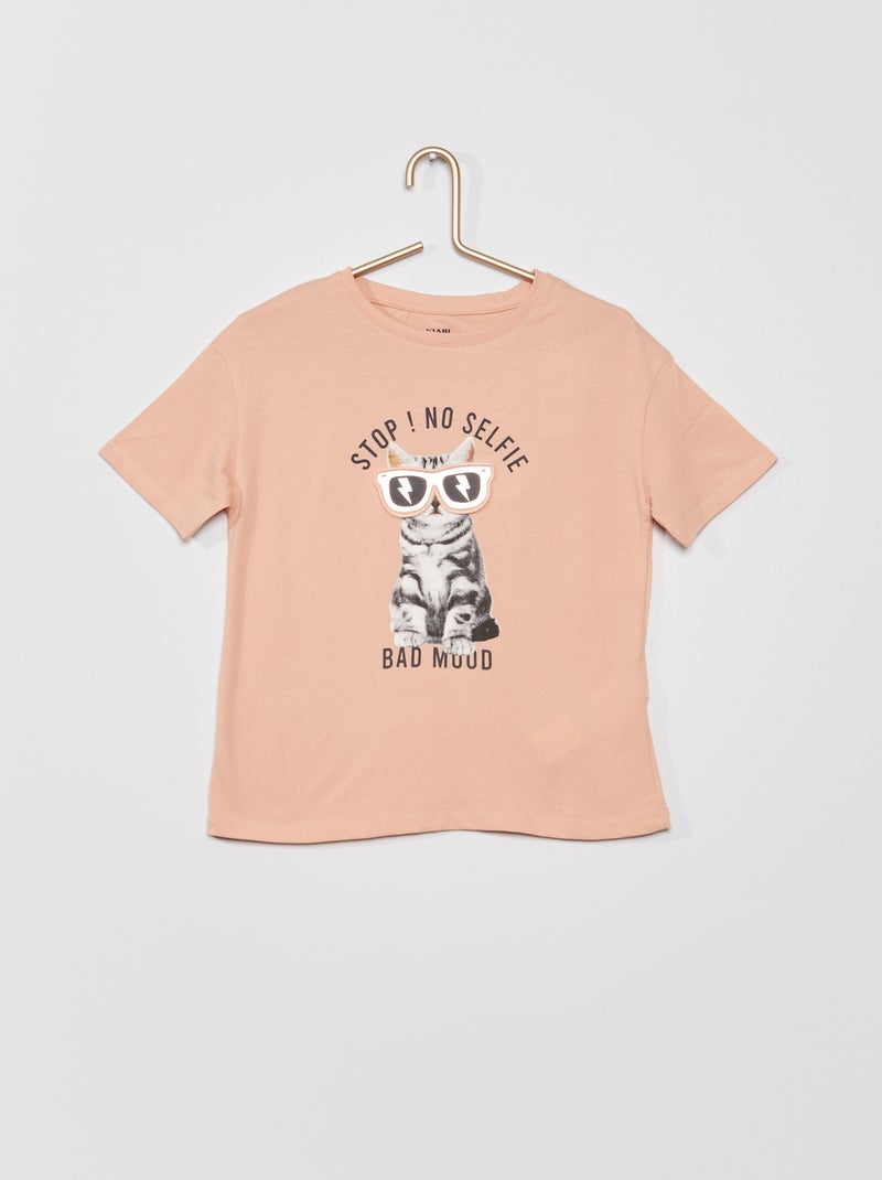 T-shirt 'gatto' scollo tondo ROSA - Kiabi