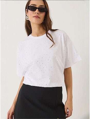 T-shirt girocollo a maniche corte con dettagli in paillettes lucci