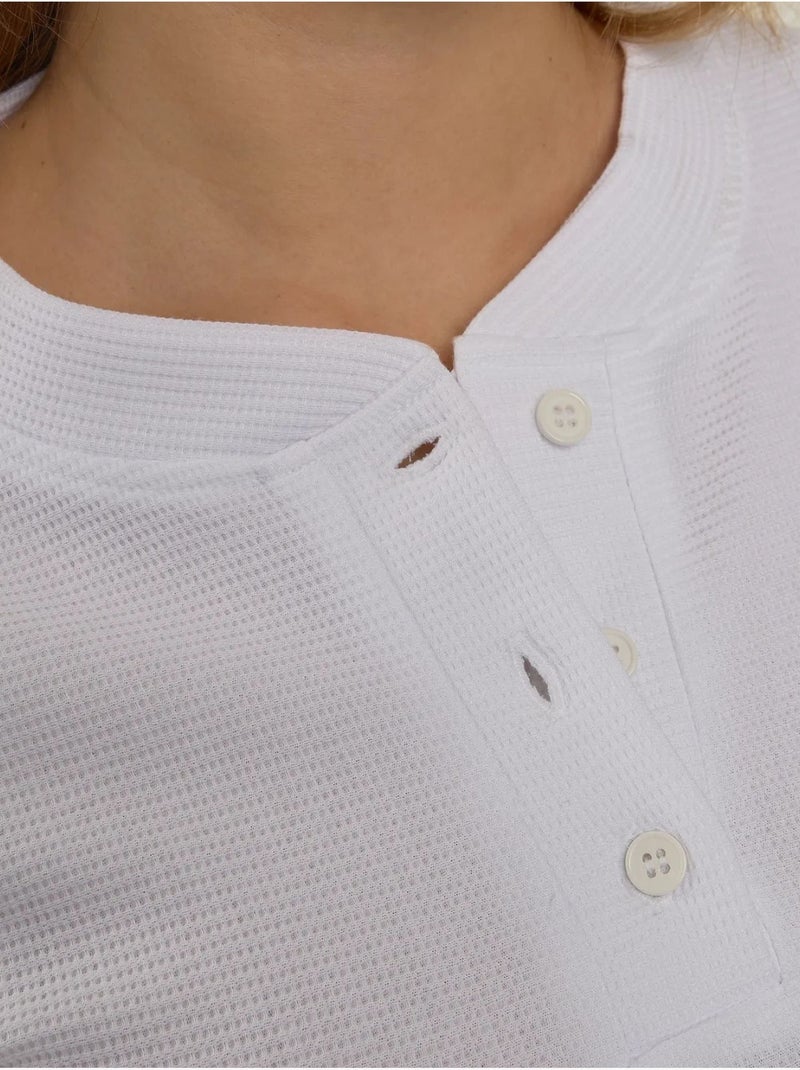 T-shirt girocollo a maniche lunghe Wffle Bianco - Kiabi
