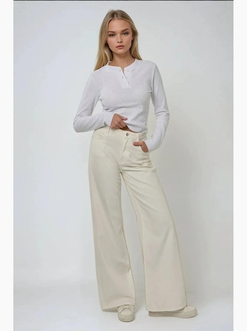 T-shirt girocollo a maniche lunghe wffle hiccup - Kiabi T-shirt girocollo a maniche lunghe wffle hiccup - Kiabi