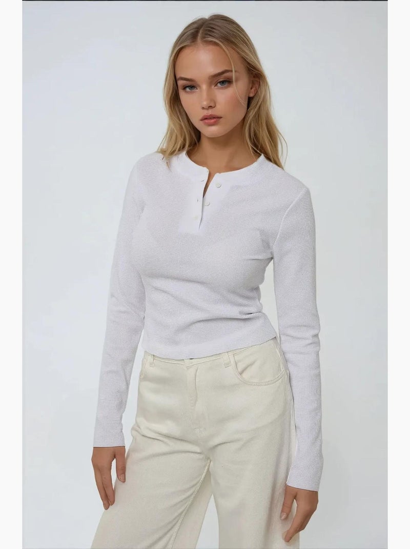 T-shirt girocollo a maniche lunghe wffle hiccup Bianco - Kiabi