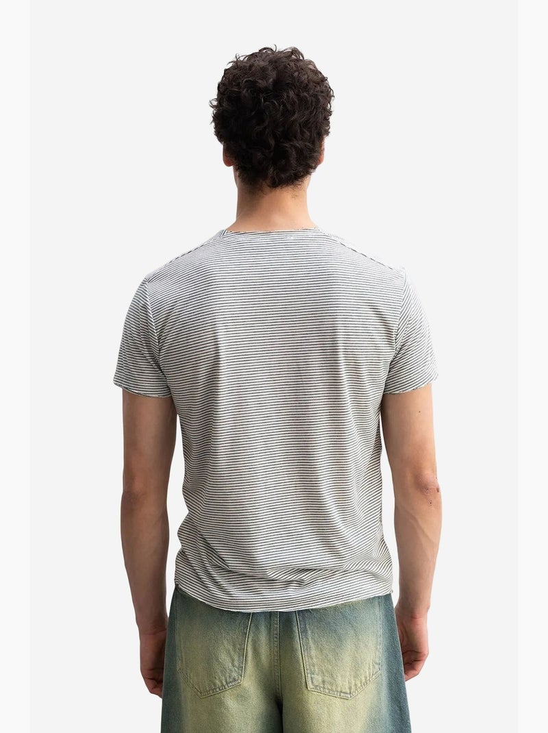 T-shirt girocollo a righe ricamato giesto Cachi - Kiabi