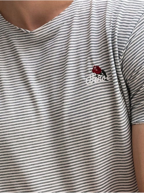 T-shirt girocollo a righe ricamato giesto - Kiabi