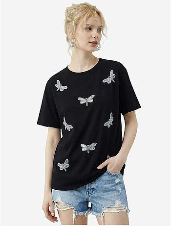 T-shirt girocollo a vestibilità comoda con ricamo lucci