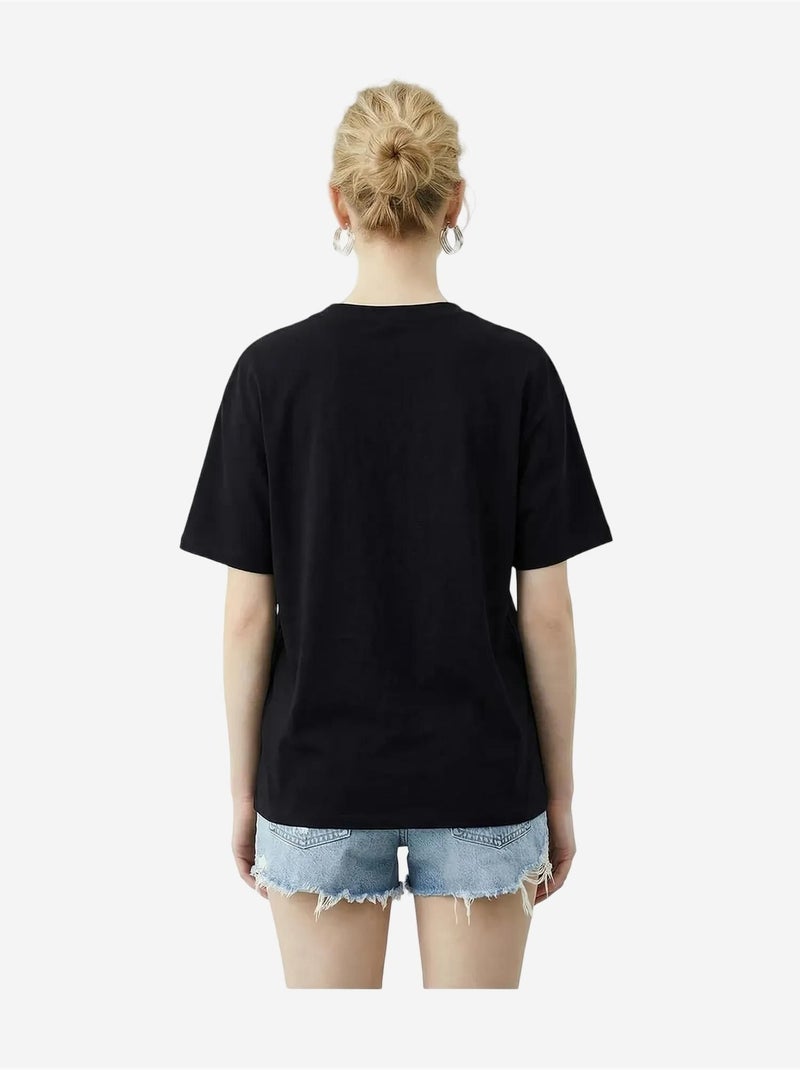T-shirt girocollo a vestibilità comoda con ricamo lucci Nero - Kiabi