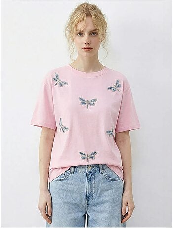 T-shirt girocollo a vestibilità comoda con ricamo lucci