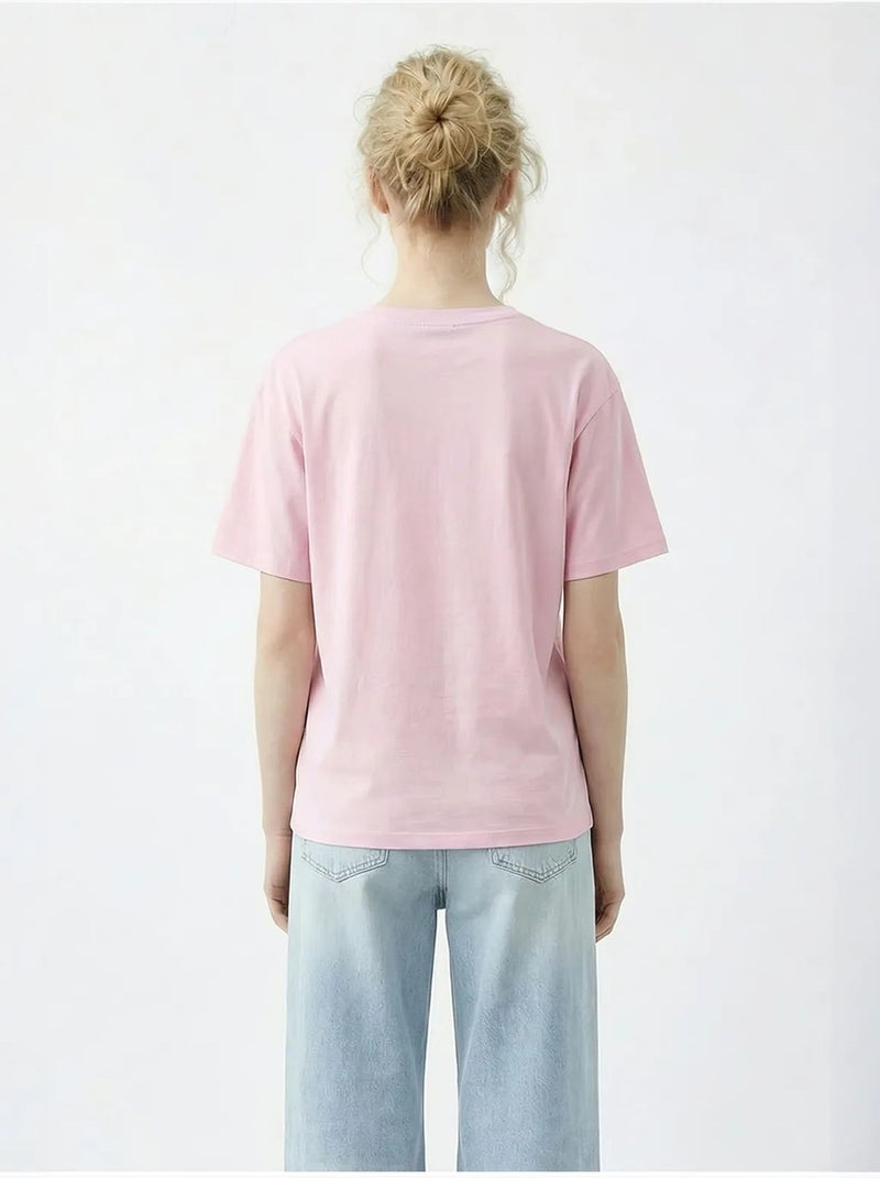 T-shirt girocollo a vestibilità comoda con ricamo lucci Rosa chiaro - Kiabi