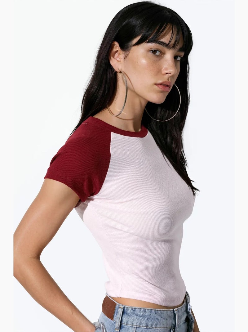 T-shirt girocollo color block aderente busem Rosa - Kiabi