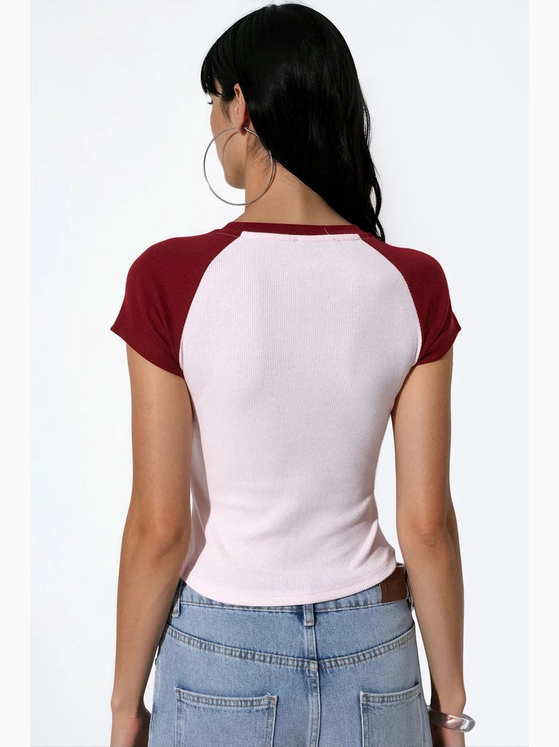 T-shirt girocollo color block aderente busem Rosa - Kiabi