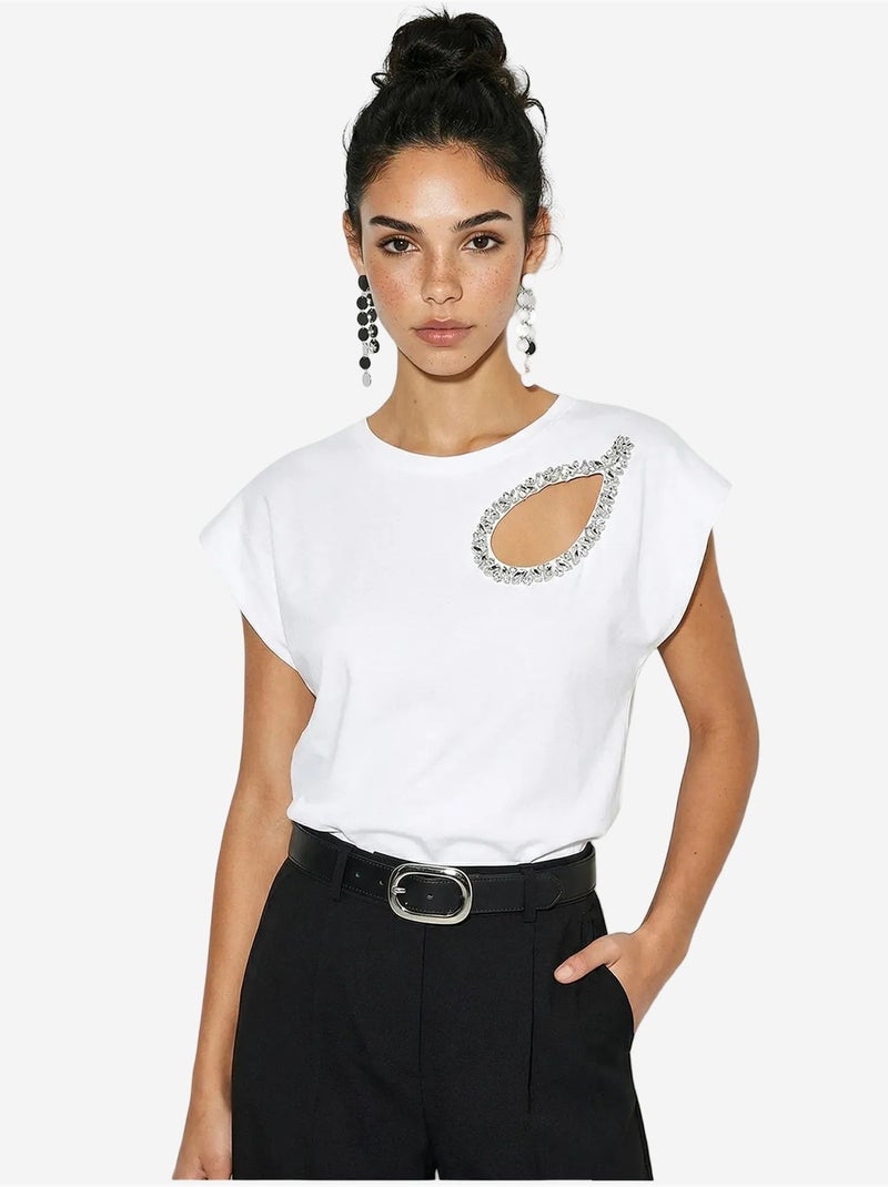 T-shirt girocollo con cut-out lucci Bianco - Kiabi